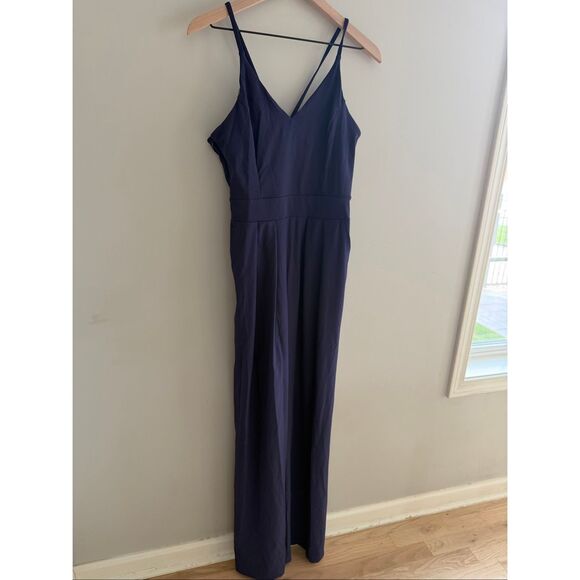 Halara Navy Blue Backless Flowy Wide Leg Dressy Jumpsuit With Pockets Size L - Picture 5 of 13